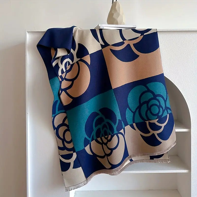 Écharpe Jacquard Bleu Motifs Floraux - Style Audacieux et Confort