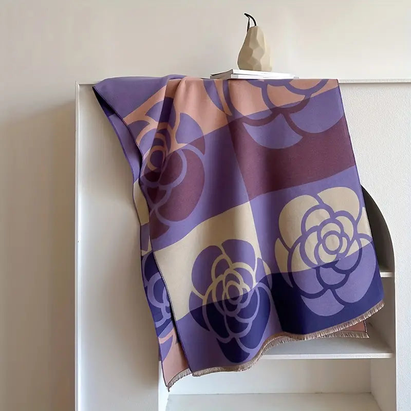 Écharpe Jacquard Violet Motifs Floraux - Style Audacieux et Confort
