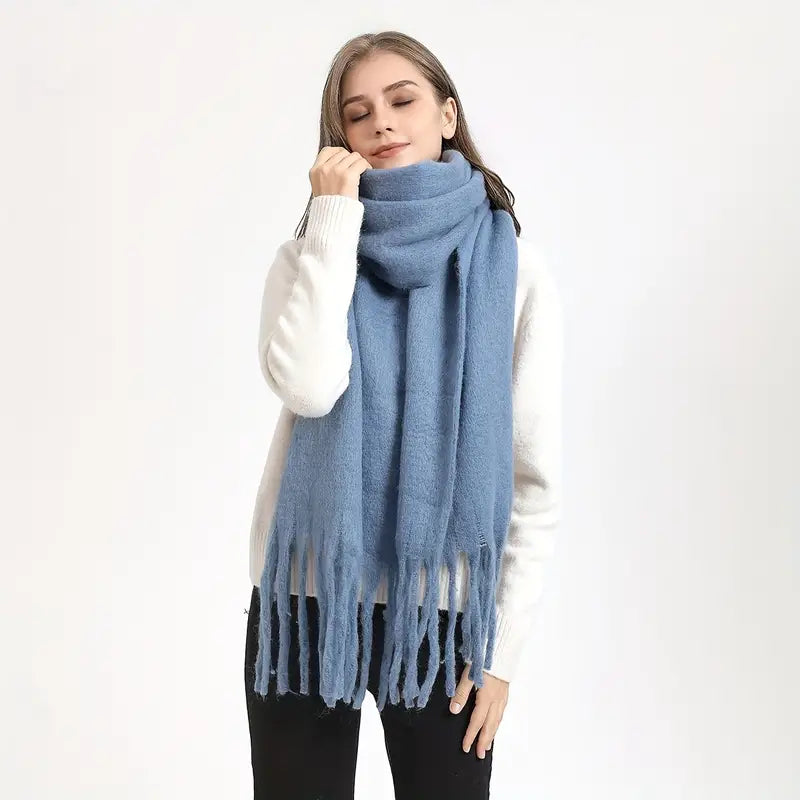 Écharpe Violette à Franges Ultra Confortable - Style et Chaleur pour l'Hiver | Accessoire Mode Indispensable