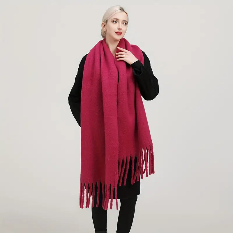 Écharpe Bordeaux à Franges Ultra Confortable - Style et Chaleur pour l'Hiver | Accessoire Mode Indispensable