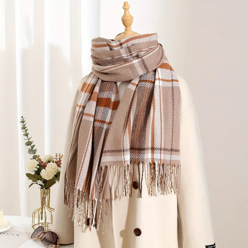 Écharpe à Carreaux Oversize Marron Ultra Douce - Chaleur et Tendance pour un Hiver Confortable