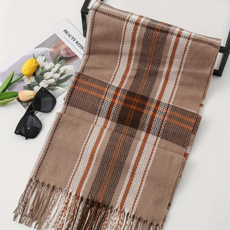 Écharpe à Carreaux Oversize Marron Ultra Douce - Chaleur et Tendance pour un Hiver Confortable