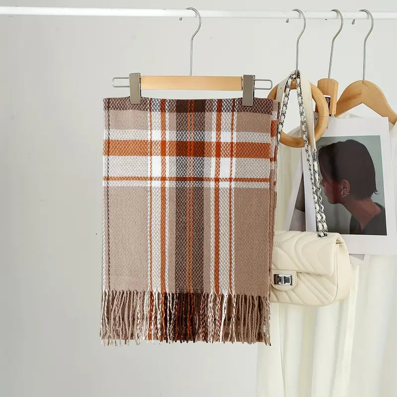Écharpe à Carreaux Oversize Marron Ultra Douce - Chaleur et Tendance pour un Hiver Confortable