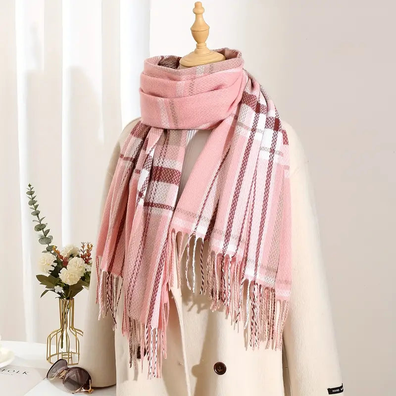 Écharpe à Carreaux Oversize Rose Ultra Douce - Chaleur et Tendance pour un Hiver Confortable