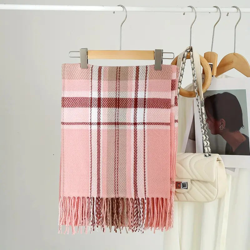 Écharpe à Carreaux Oversize Rose Ultra Douce - Chaleur et Tendance pour un Hiver Confortable