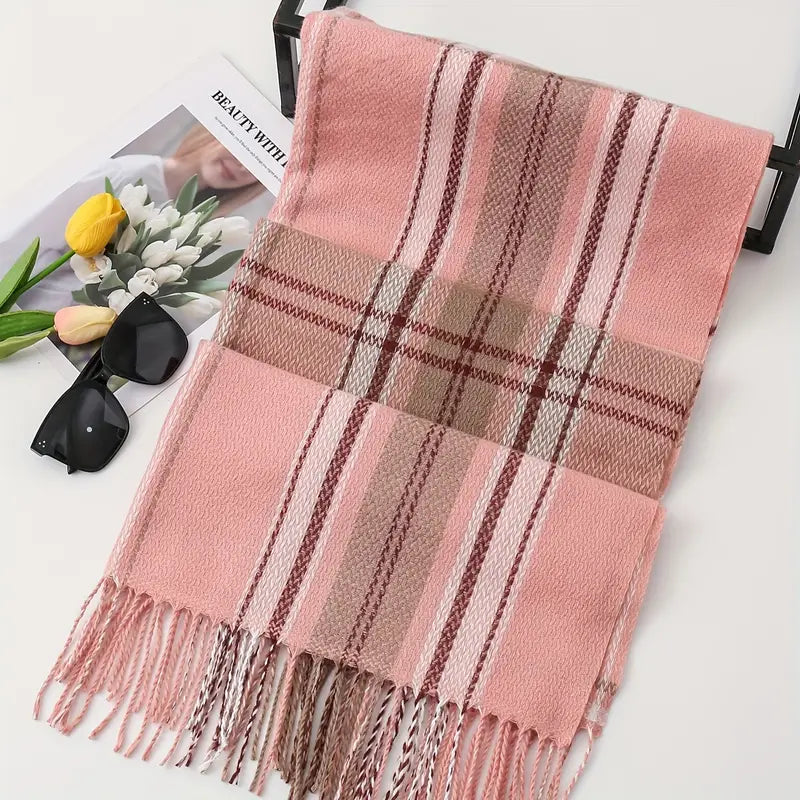 Écharpe à Carreaux Oversize Rose Ultra Douce - Chaleur et Tendance pour un Hiver Confortable