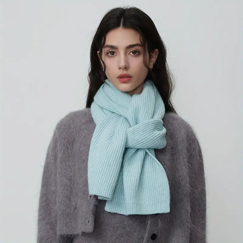 Écharpe en Laine Tricotée Douce et Luxueuse Bleu - Accessoire élégant et intemporel