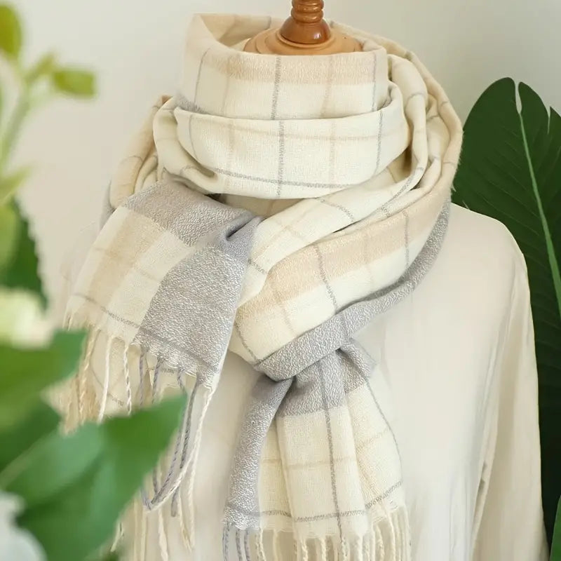 Écharpe à Carreaux Beige Ultra Douce - Chaleur et Élégance pour un Hiver Confortable