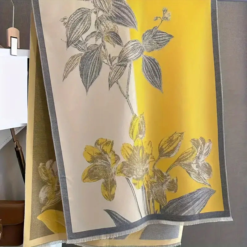 Foulard Élégant à Motifs Floraux Jaune - Accessoire chic et tendance