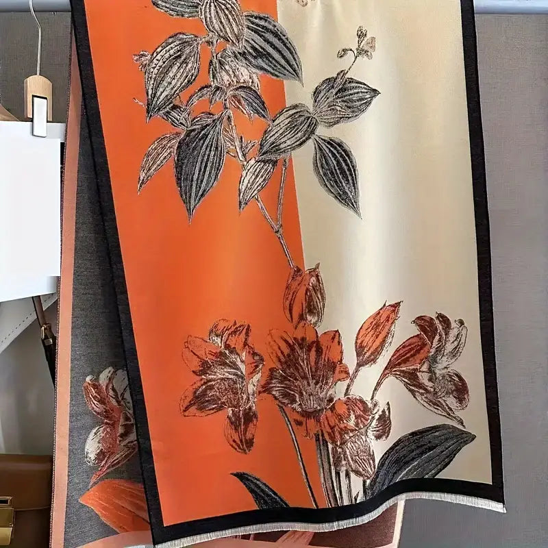 Foulard Élégant à Motifs Floraux Orange - Accessoire chic et tendance