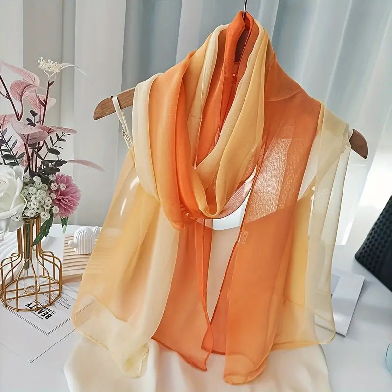 Foulard léger en mousseline dégradée orange pour femme - Élégance et fluidité