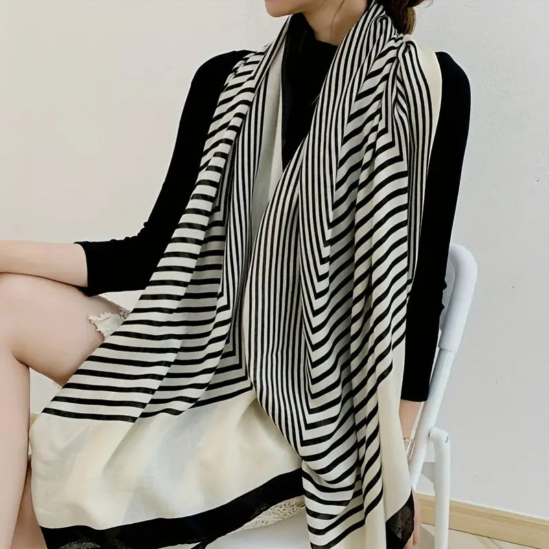 Foulard à rayures élégant et léger blanc - Accessoire mode chic et intemporel