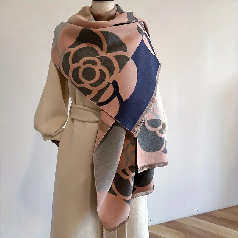 Écharpe Jacquard Rose Motifs Floraux - Style Audacieux et Confort