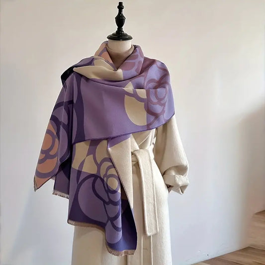 Écharpe Jacquard Violet Motifs Floraux - Style Audacieux et Confort