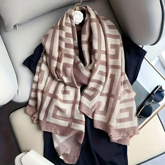 Foulard à Motifs Géométriques Rose - Accessoire tendance, élégant et polyvalent