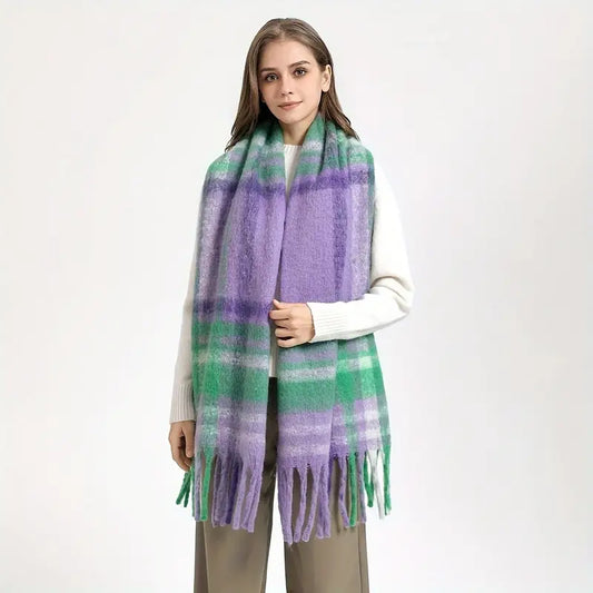 Écharpe à Carreaux Violet Ultra Douce - Tendance et Polyvalence pour un Hiver Stylé