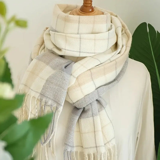 Écharpe à Carreaux Beige Ultra Douce - Chaleur et Élégance pour un Hiver Confortable