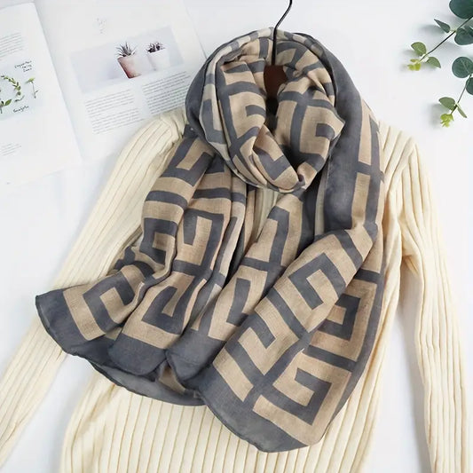 Foulard à Motifs Géométriques Gris - Accessoire tendance, élégant et polyvalent