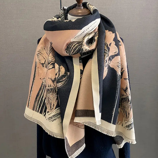 Foulard Élégant à Motifs Floraux Kaki - Accessoire chic et tendance