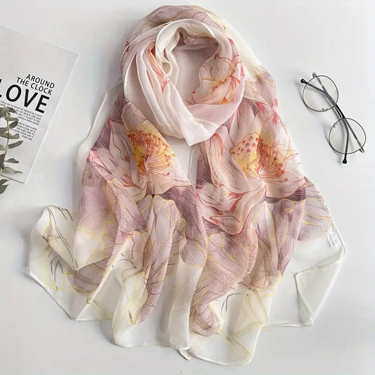 Foulard à Fleurs Élégant en Mousseline - Accessoire Léger et Raffiné pour Femme