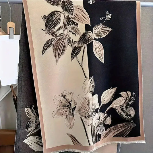 Foulard Élégant à Motifs Floraux Beige - Accessoire chic et tendance